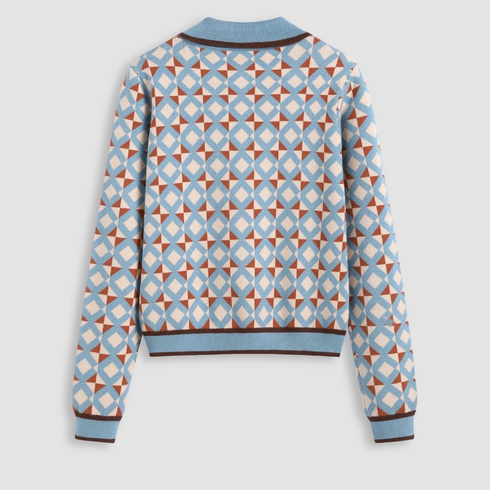 Cider Geometric Knit Polo Sweater in Light Blue, Brown, White - Picture 9 of 12